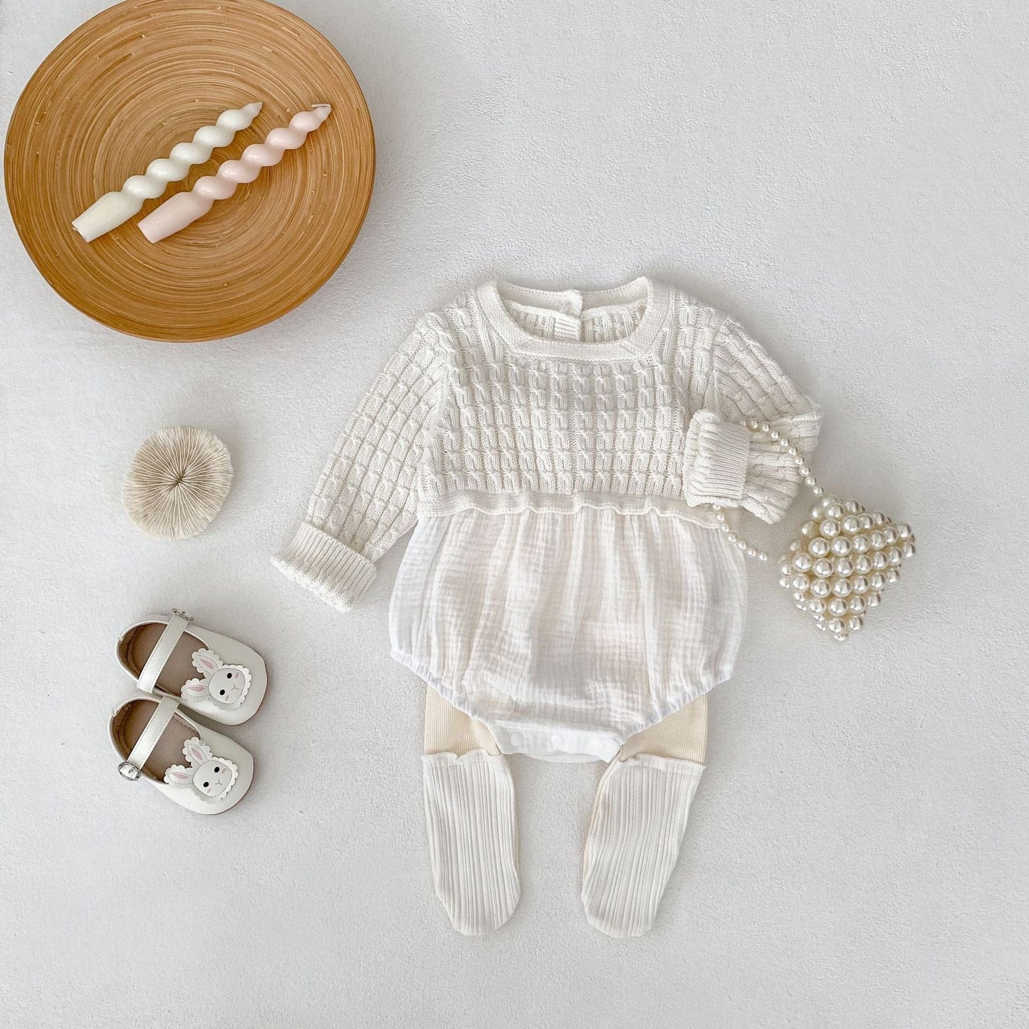 長袖ロンパース ニットトップスドッキング長袖ロンパース【mh0010528】