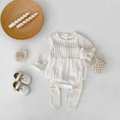 長袖ロンパース ニットトップスドッキング長袖ロンパース【mh0010528】