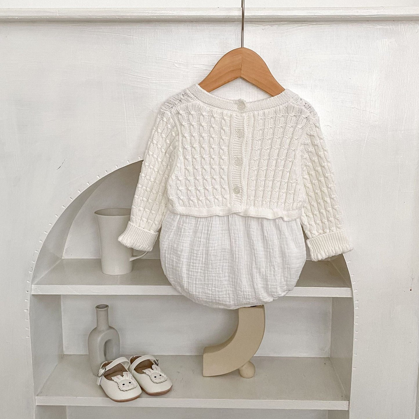 長袖ロンパース ニットトップスドッキング長袖ロンパース【mh0010528】