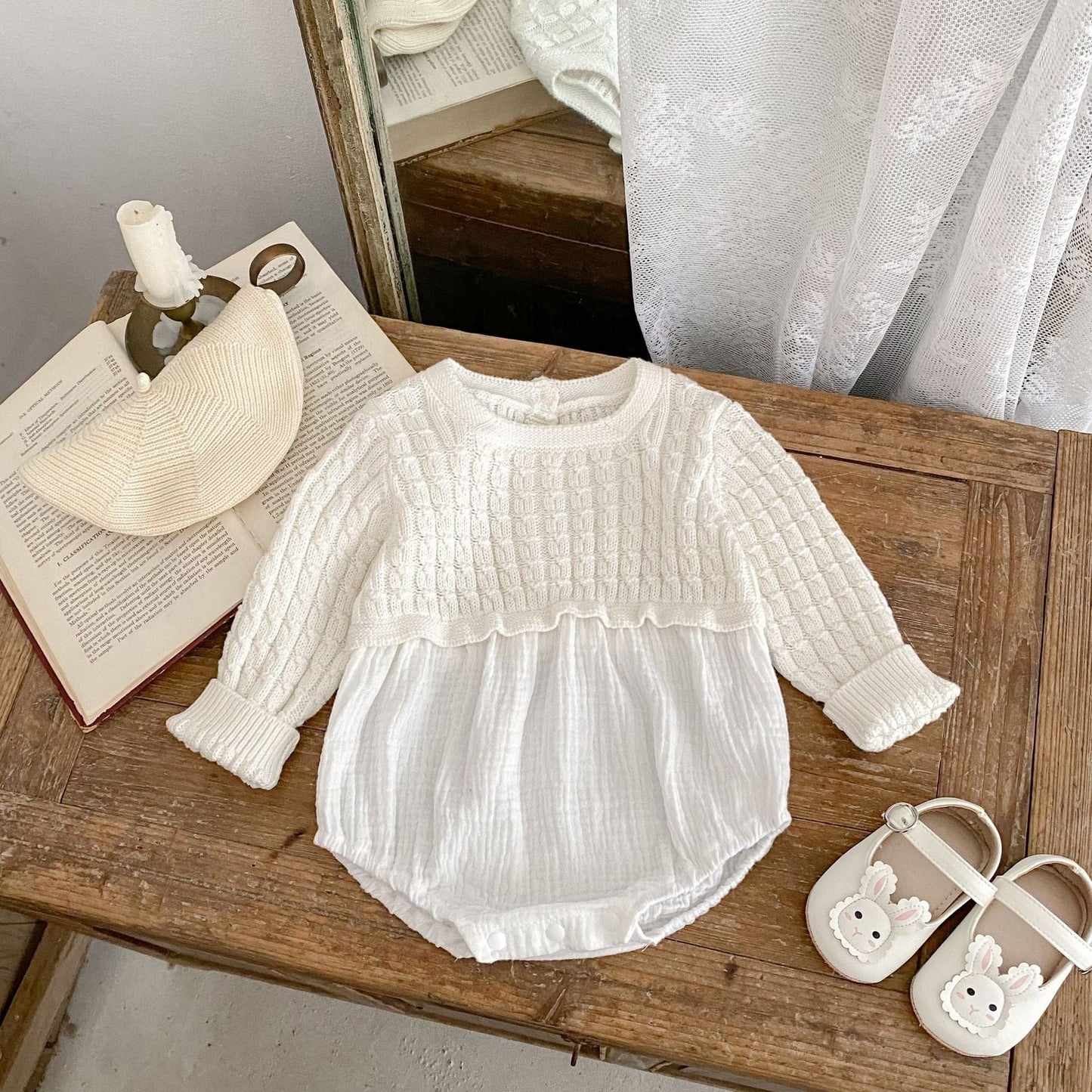 長袖ロンパース ニットトップスドッキング長袖ロンパース【mh0010528】