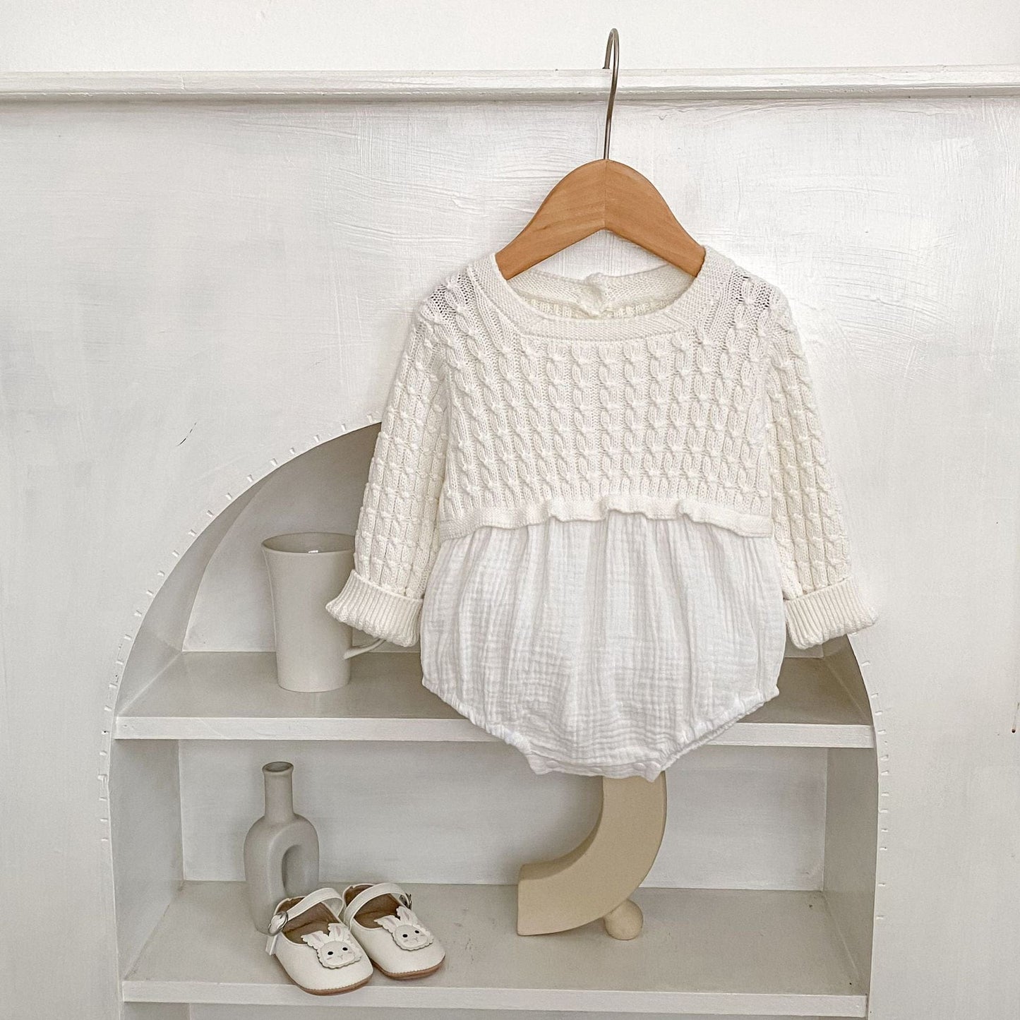 長袖ロンパース ニットトップスドッキング長袖ロンパース【mh0010528】