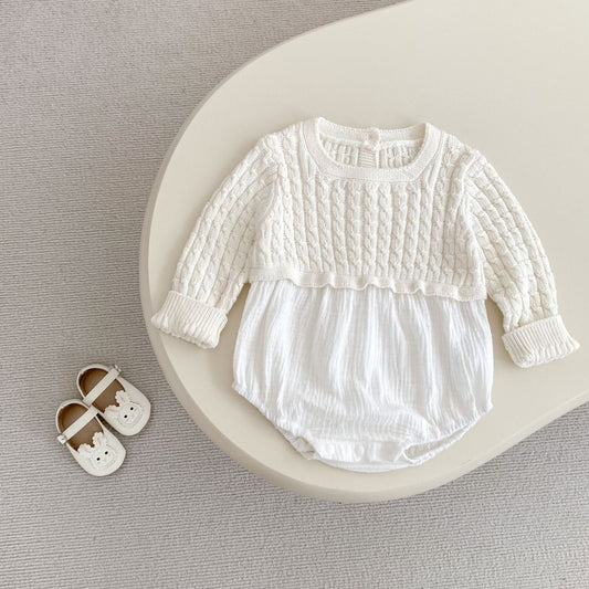 長袖ロンパース ニットトップスドッキング長袖ロンパース【mh0010528】