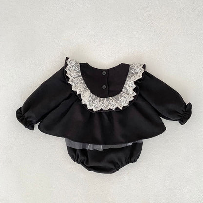 長袖ロンパース ビッグレース襟付き長袖スカートロンパース【mh0010838】