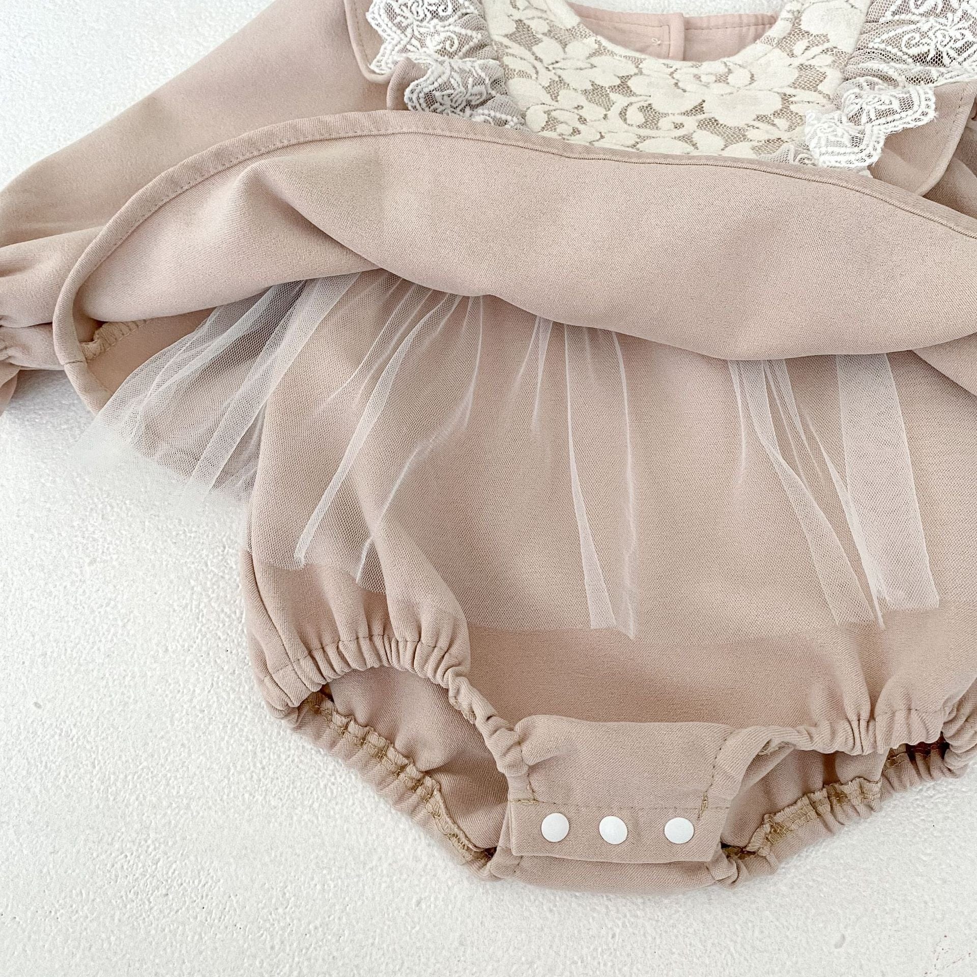 長袖ロンパース ビッグレース襟付き長袖スカートロンパース【mh0010838】