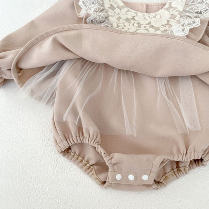 長袖ロンパース ビッグレース襟付き長袖スカートロンパース【mh0010838】