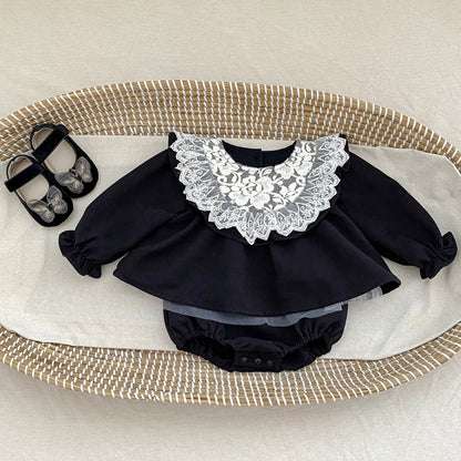 長袖ロンパース ビッグレース襟付き長袖スカートロンパース【mh0010838】