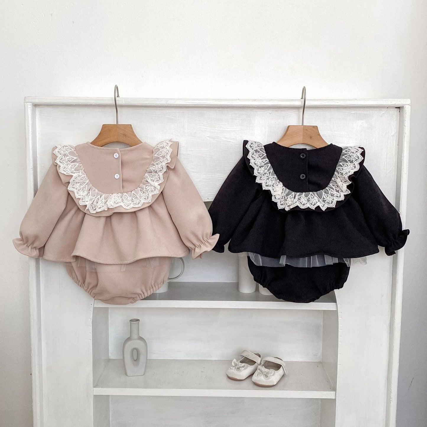 長袖ロンパース ビッグレース襟付き長袖スカートロンパース【mh0010838】