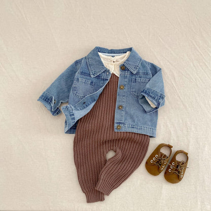 サロペットパンツ・サスペンダーパンツ リブ編みニットサロペットパンツロンパース【mh0010840】