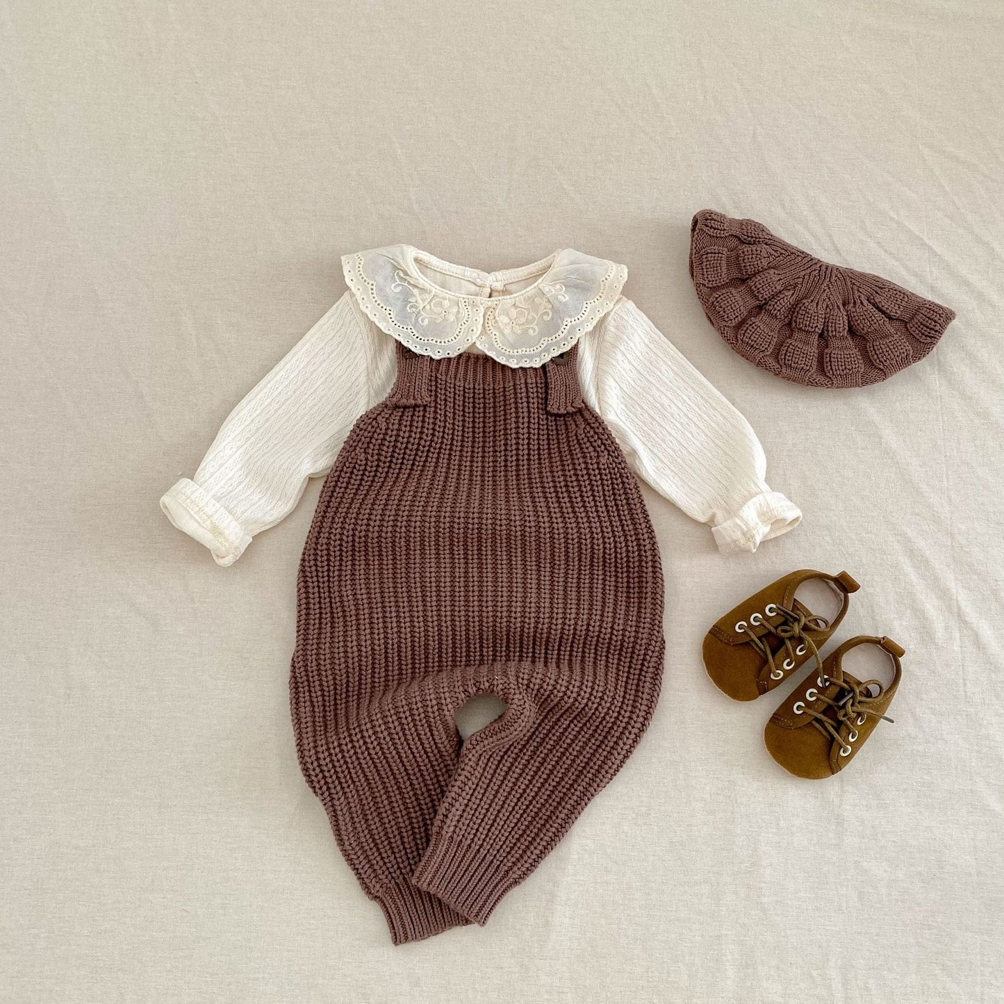 サロペットパンツ・サスペンダーパンツ リブ編みニットサロペットパンツロンパース【mh0010840】