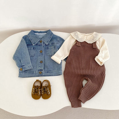 サロペットパンツ・サスペンダーパンツ リブ編みニットサロペットパンツロンパース【mh0010840】