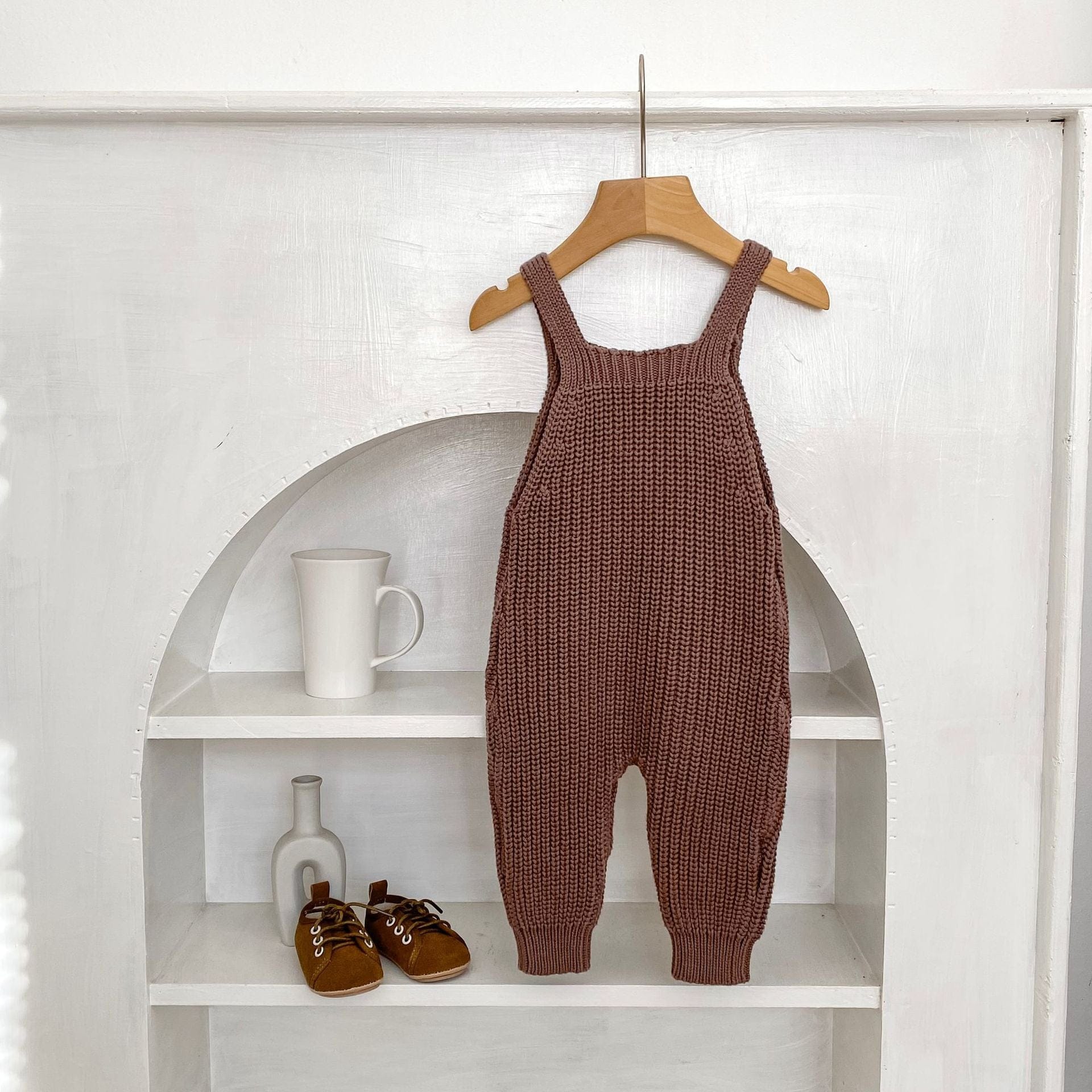 サロペットパンツ・サスペンダーパンツ リブ編みニットサロペットパンツロンパース【mh0010840】