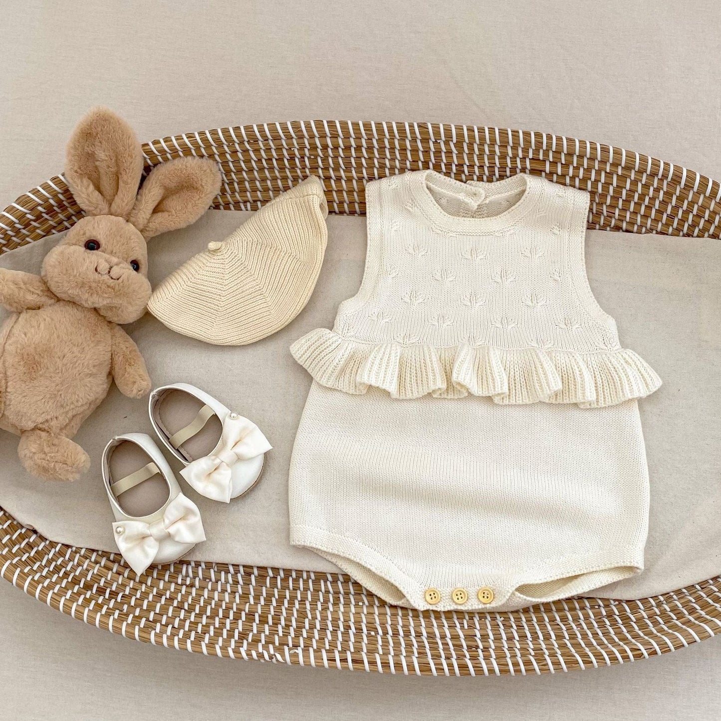 ノースリーブロンパース フリルニットノースリーブロンパース【mh0010841】