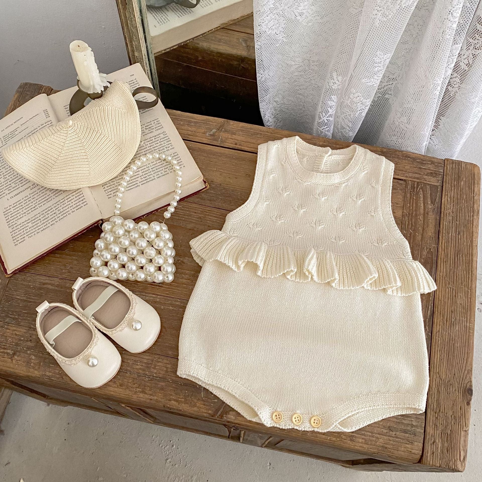 ノースリーブロンパース フリルニットノースリーブロンパース【mh0010841】