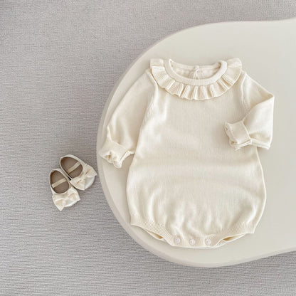 長袖ロンパース フリル襟長袖ニットロンパース/リボンソックス靴下【mh0010844】