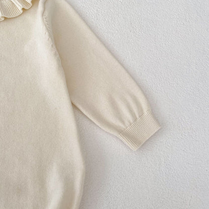 長袖ロンパース フリル襟長袖ニットロンパース/リボンソックス靴下【mh0010844】