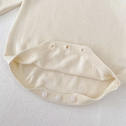 長袖ロンパース フリル襟長袖ニットロンパース/リボンソックス靴下【mh0010844】