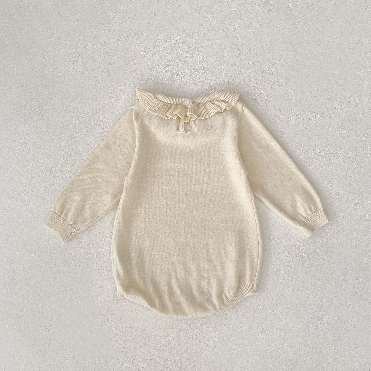 長袖ロンパース フリル襟長袖ニットロンパース/リボンソックス靴下【mh0010844】