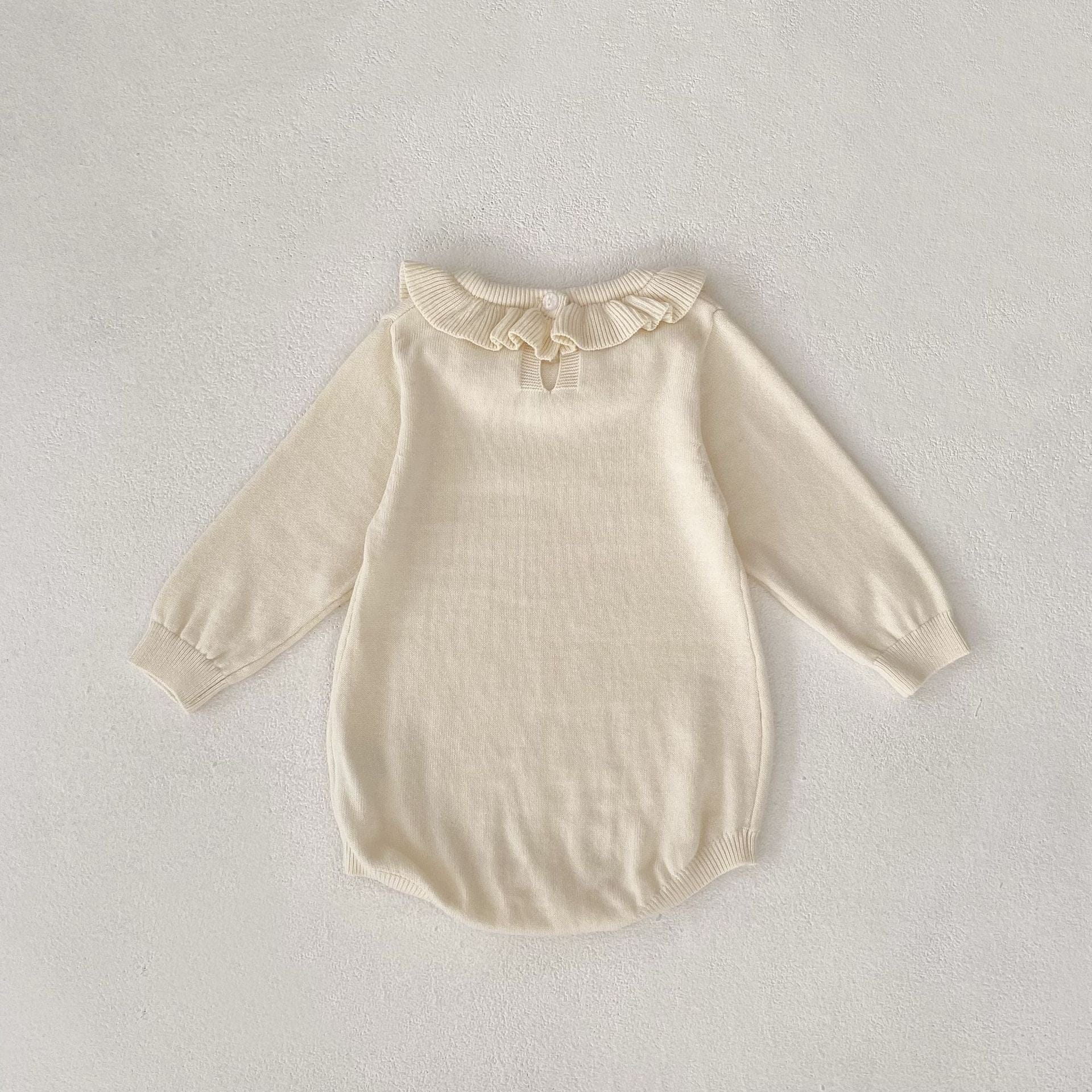 長袖ロンパース フリル襟長袖ニットロンパース/リボンソックス靴下【mh0010844】