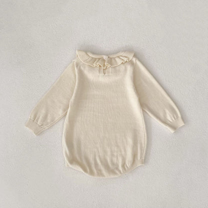 長袖ロンパース フリル襟長袖ニットロンパース/リボンソックス靴下【mh0010844】