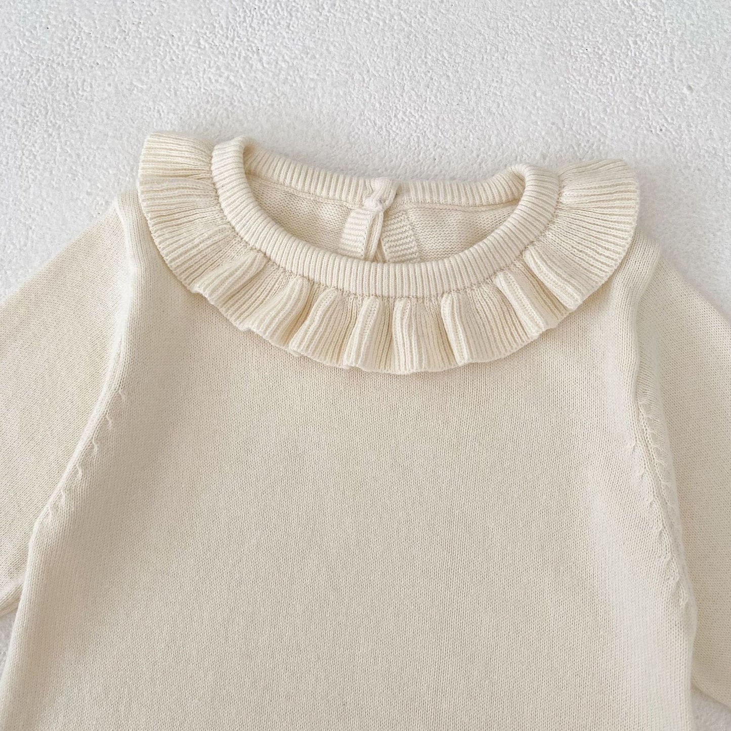 長袖ロンパース フリル襟長袖ニットロンパース/リボンソックス靴下【mh0010844】