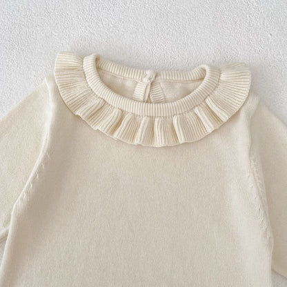 長袖ロンパース フリル襟長袖ニットロンパース/リボンソックス靴下【mh0010844】