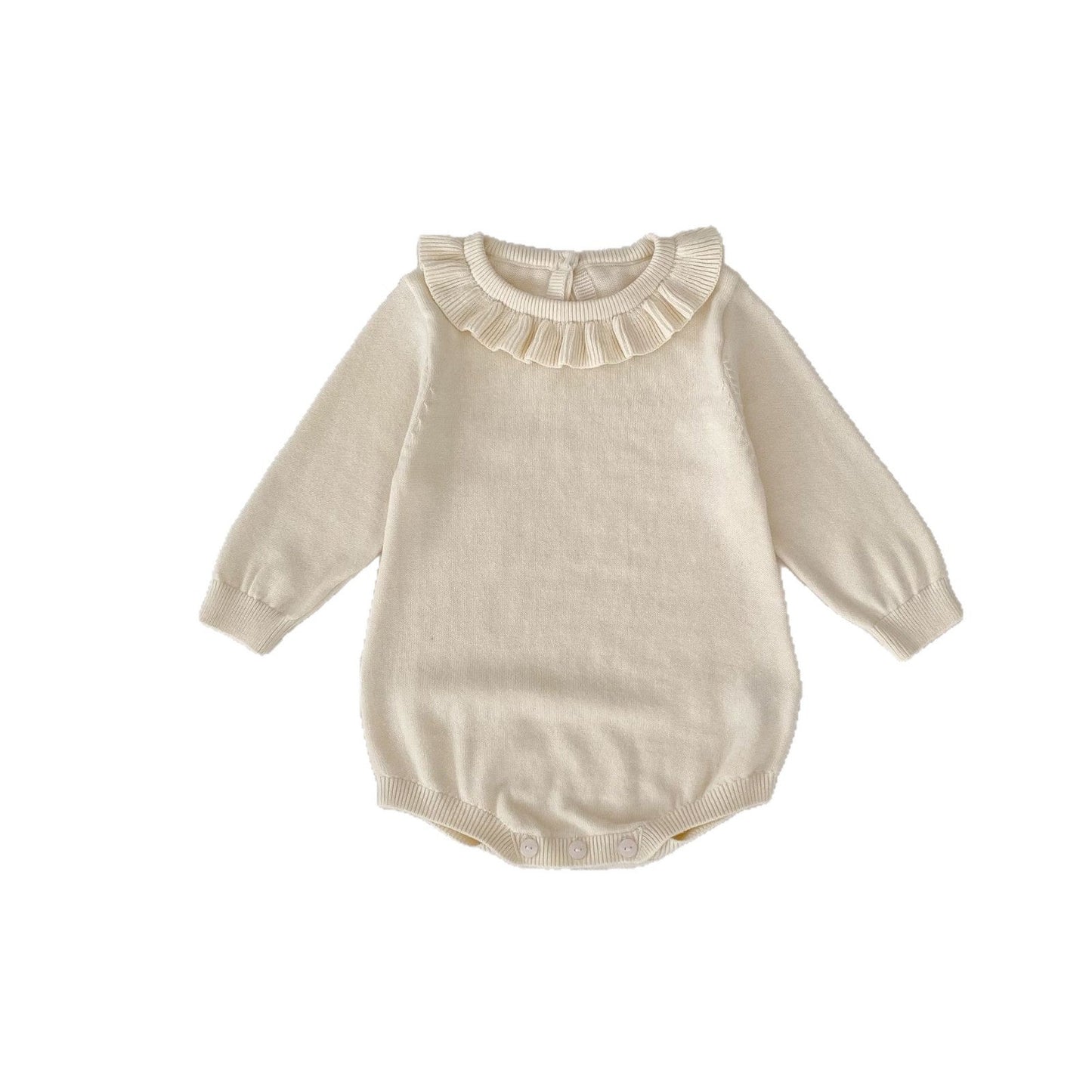 長袖ロンパース フリル襟長袖ニットロンパース/リボンソックス靴下【mh0010844】