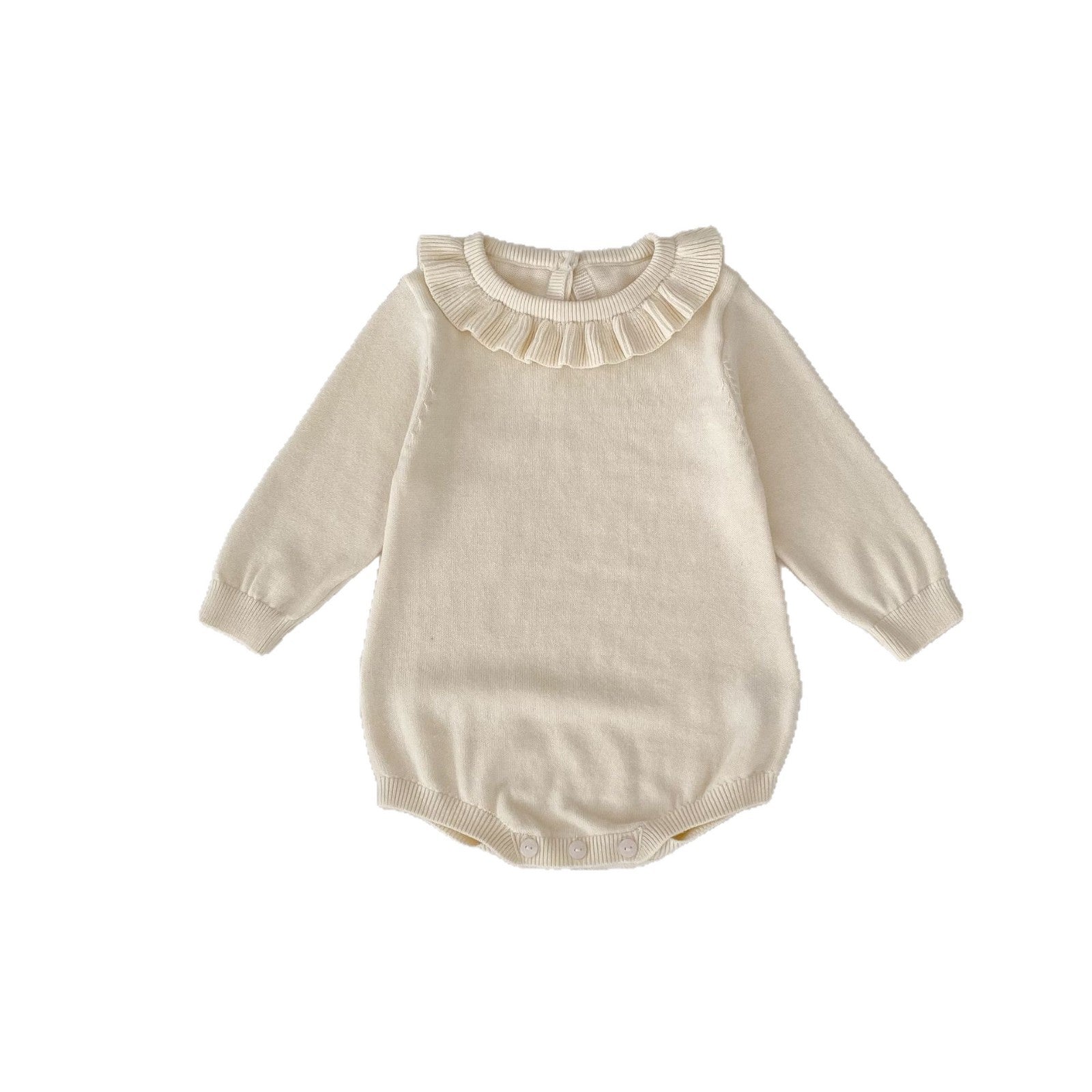 長袖ロンパース フリル襟長袖ニットロンパース/リボンソックス靴下【mh0010844】