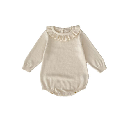 長袖ロンパース フリル襟長袖ニットロンパース/リボンソックス靴下【mh0010844】