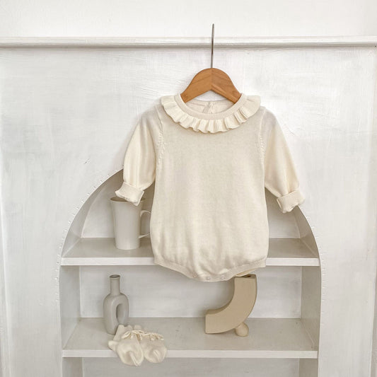 長袖ロンパース フリル襟長袖ニットロンパース/リボンソックス靴下【mh0010844】