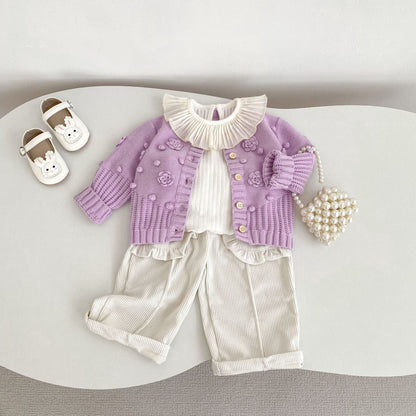 カーディガン・パーカー かぎ編みフラワーニットカーディガン【mh0010846】