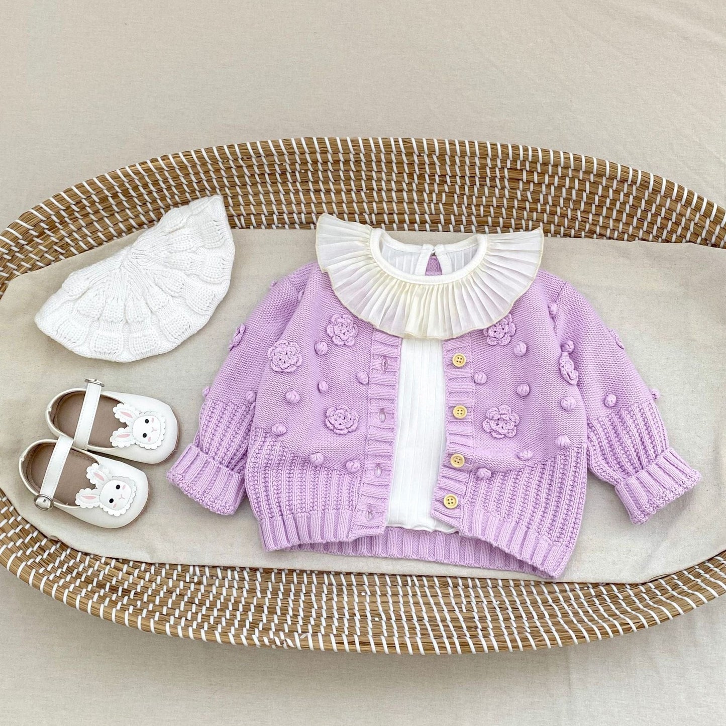 カーディガン・パーカー かぎ編みフラワーニットカーディガン【mh0010846】