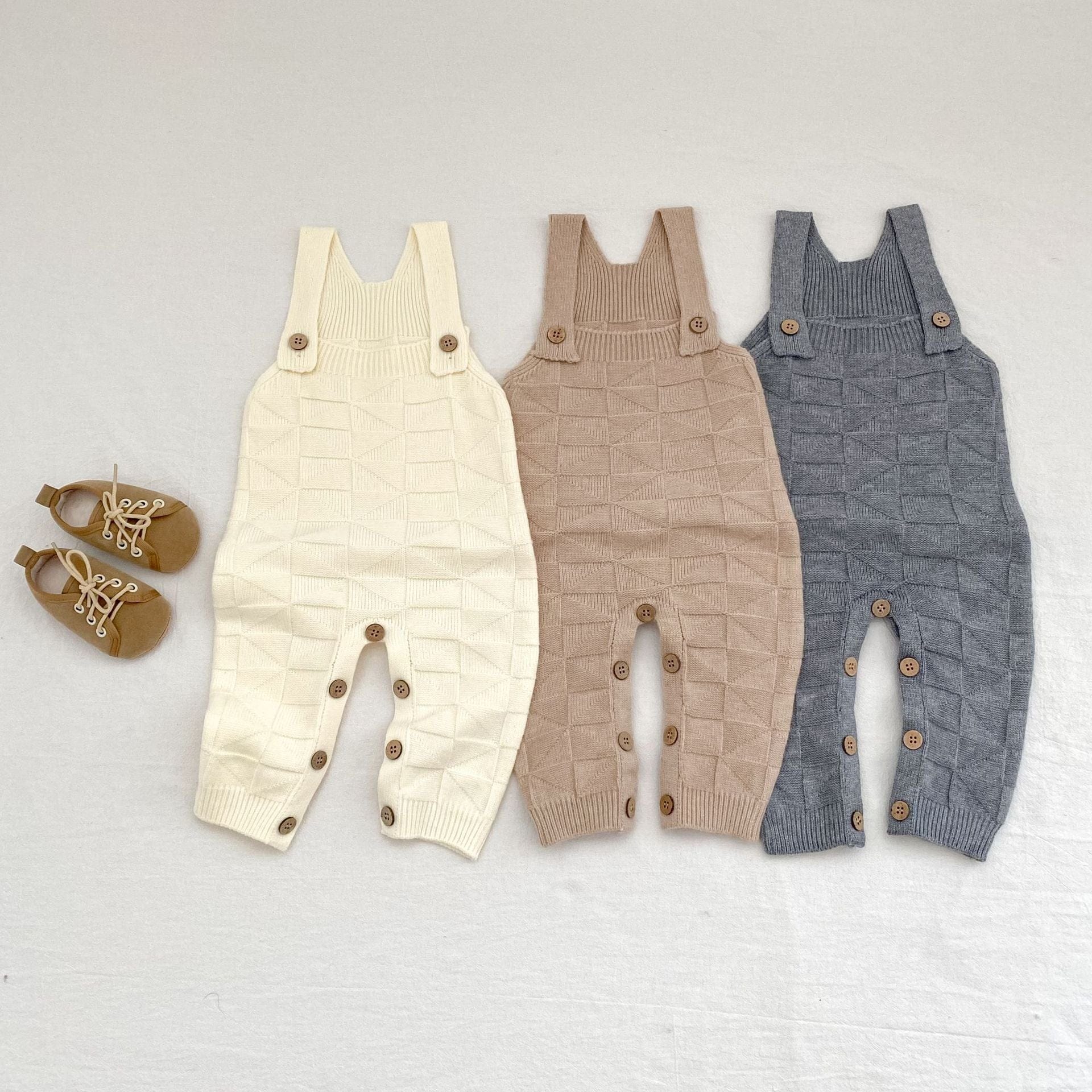 サロペットパンツ・サスペンダーパンツ 柄編みニットサロペットロンパース【mh0010847】