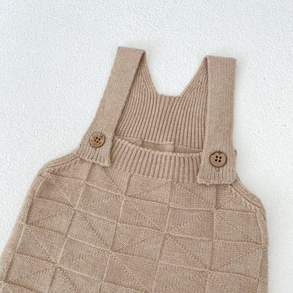 サロペットパンツ・サスペンダーパンツ 柄編みニットサロペットロンパース【mh0010847】