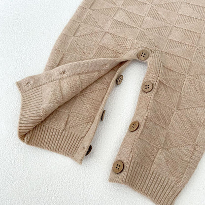 サロペットパンツ・サスペンダーパンツ 柄編みニットサロペットロンパース【mh0010847】