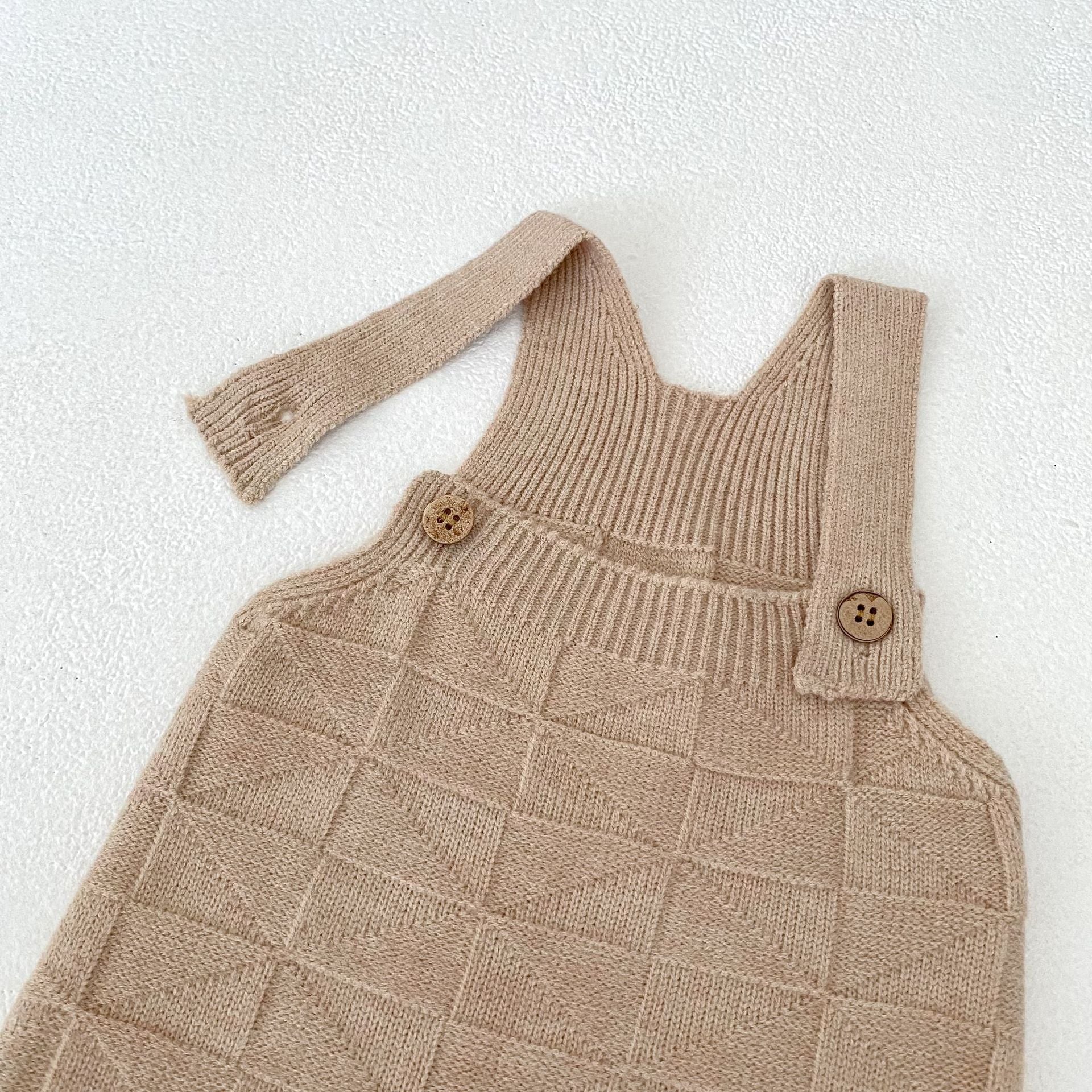 サロペットパンツ・サスペンダーパンツ 柄編みニットサロペットロンパース【mh0010847】