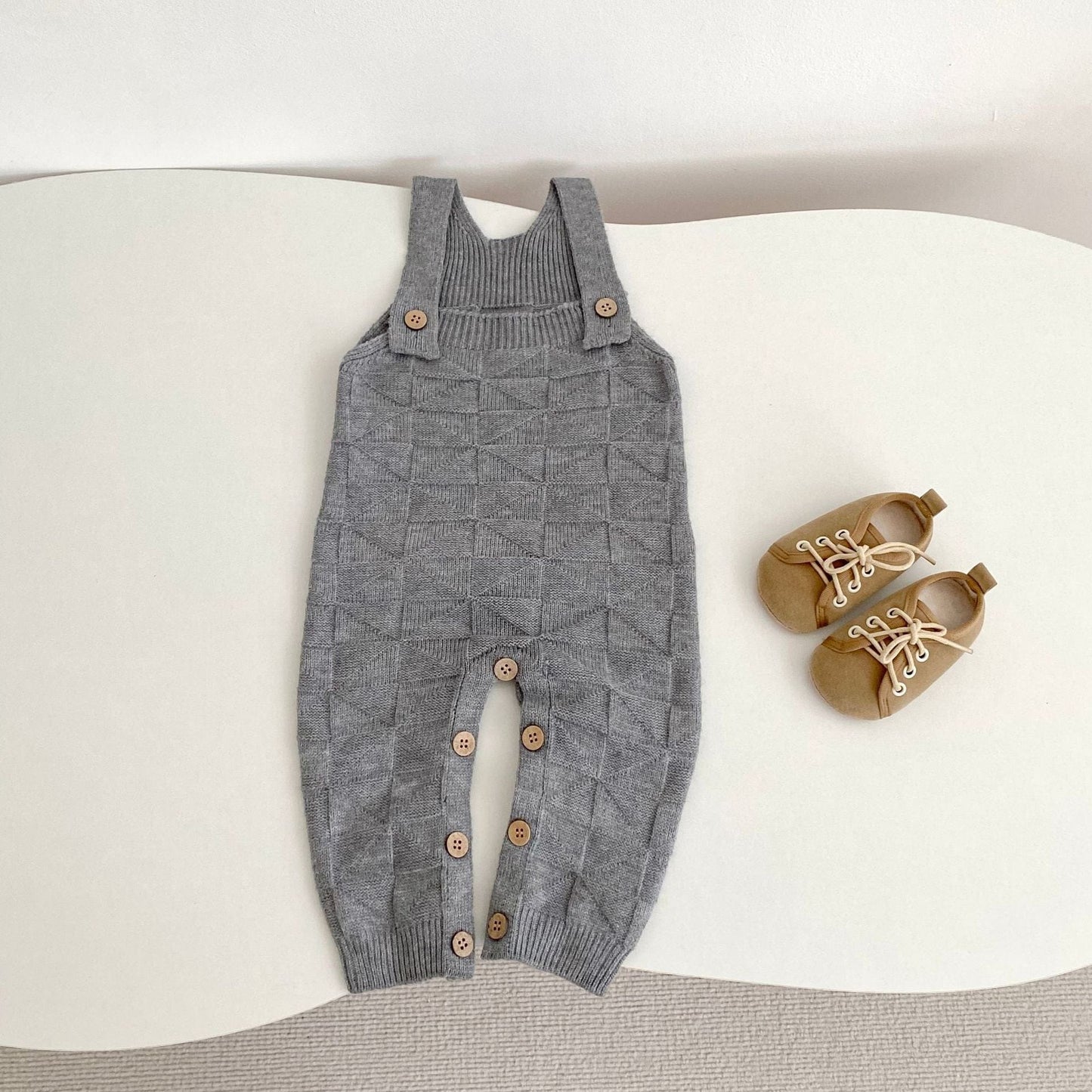 サロペットパンツ・サスペンダーパンツ 柄編みニットサロペットロンパース【mh0010847】