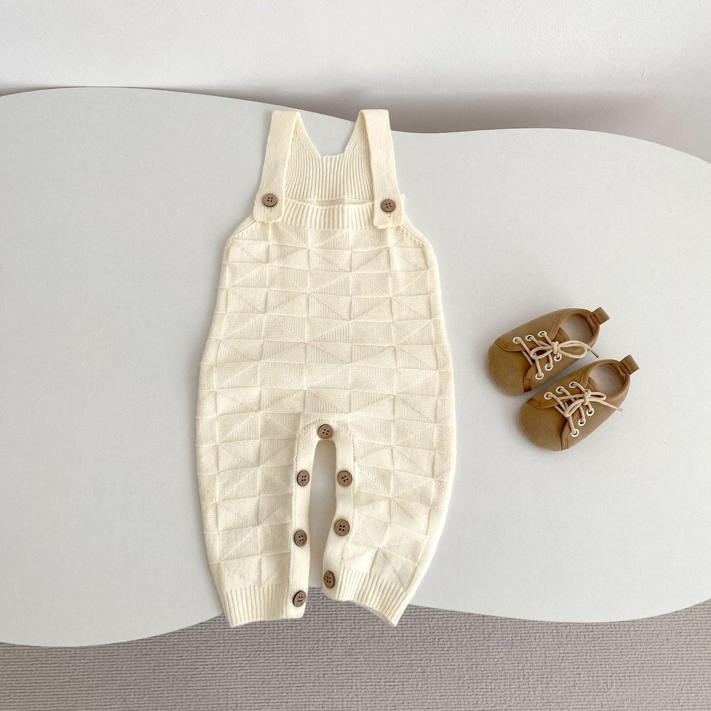 サロペットパンツ・サスペンダーパンツ 柄編みニットサロペットロンパース【mh0010847】