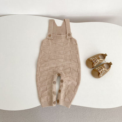 サロペットパンツ・サスペンダーパンツ 柄編みニットサロペットロンパース【mh0010847】