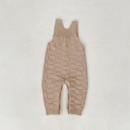 サロペットパンツ・サスペンダーパンツ 柄編みニットサロペットロンパース【mh0010847】