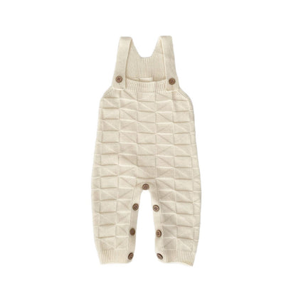 サロペットパンツ・サスペンダーパンツ 柄編みニットサロペットロンパース【mh0010847】