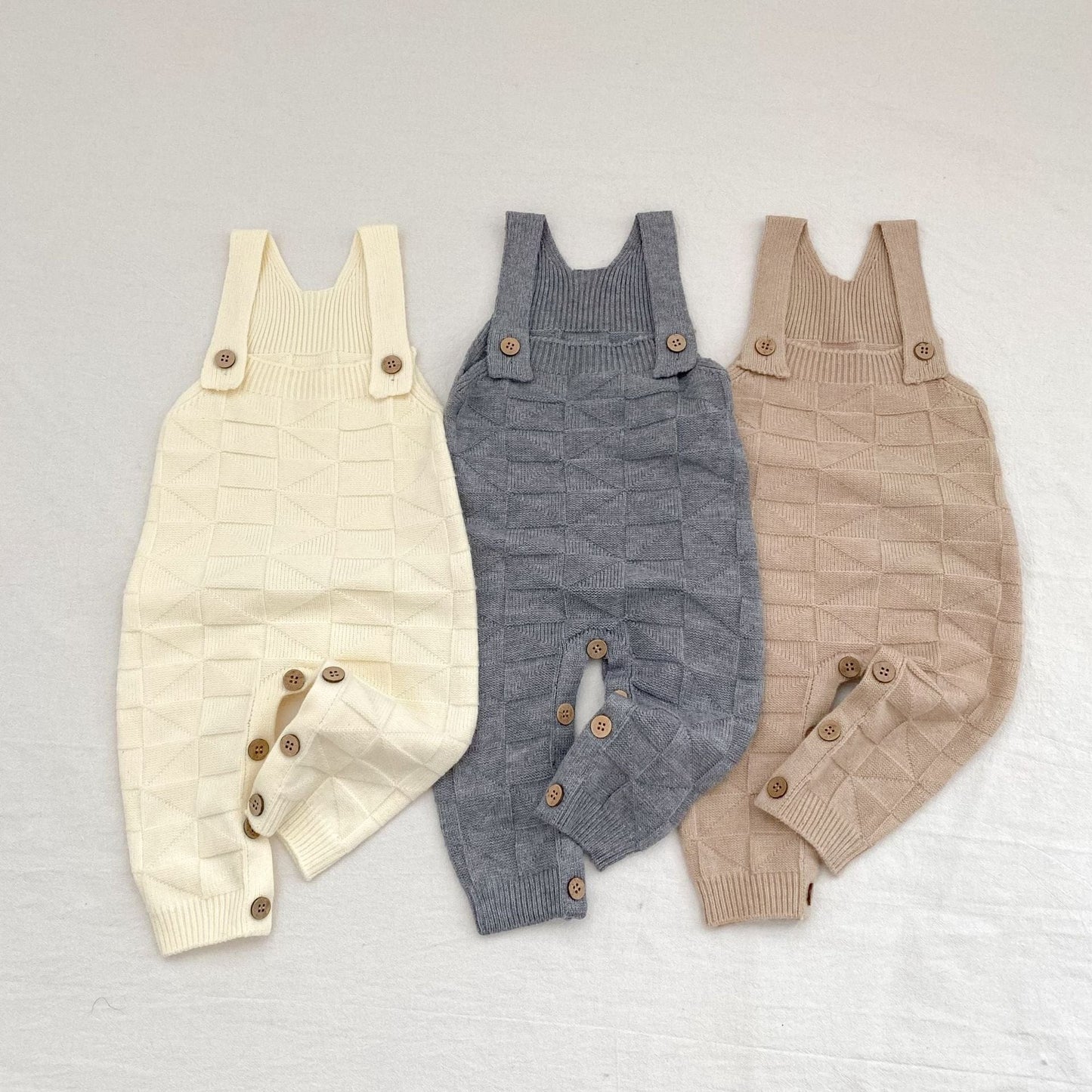 サロペットパンツ・サスペンダーパンツ 柄編みニットサロペットロンパース【mh0010847】