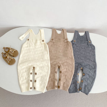 サロペットパンツ・サスペンダーパンツ 柄編みニットサロペットロンパース【mh0010847】