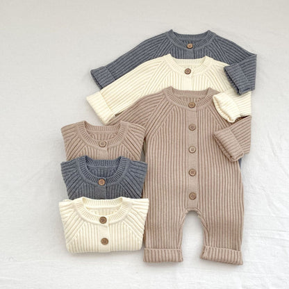 長袖ロンパース リブニット長袖ジャンプスーツ【mh0010849】