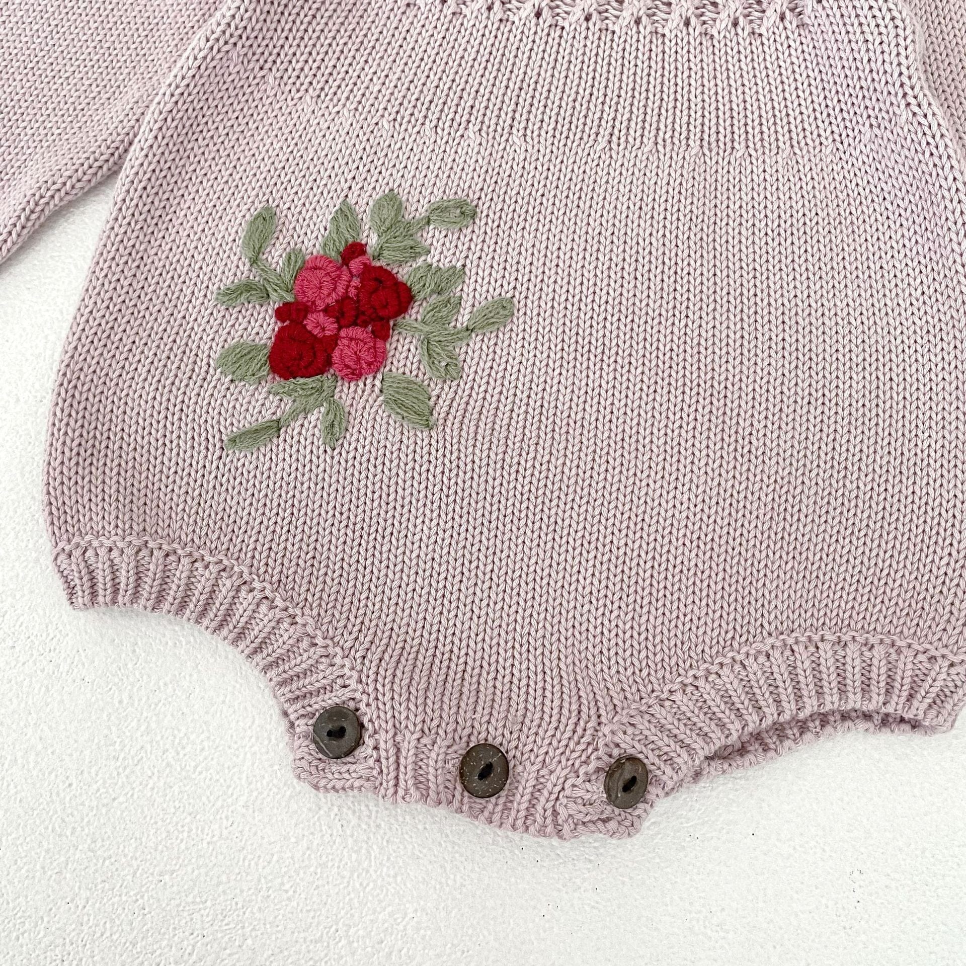 長袖ロンパース ビッグフリル襟花刺繍ニットロンパース【mh0010850】