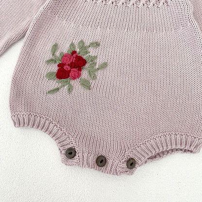 長袖ロンパース ビッグフリル襟花刺繍ニットロンパース【mh0010850】