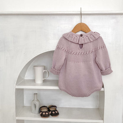 長袖ロンパース ビッグフリル襟花刺繍ニットロンパース【mh0010850】