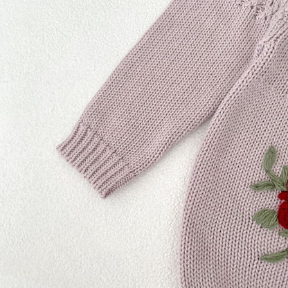 長袖ロンパース ビッグフリル襟花刺繍ニットロンパース【mh0010850】