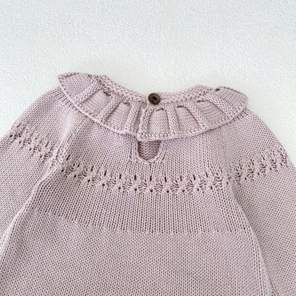 長袖ロンパース ビッグフリル襟花刺繍ニットロンパース【mh0010850】