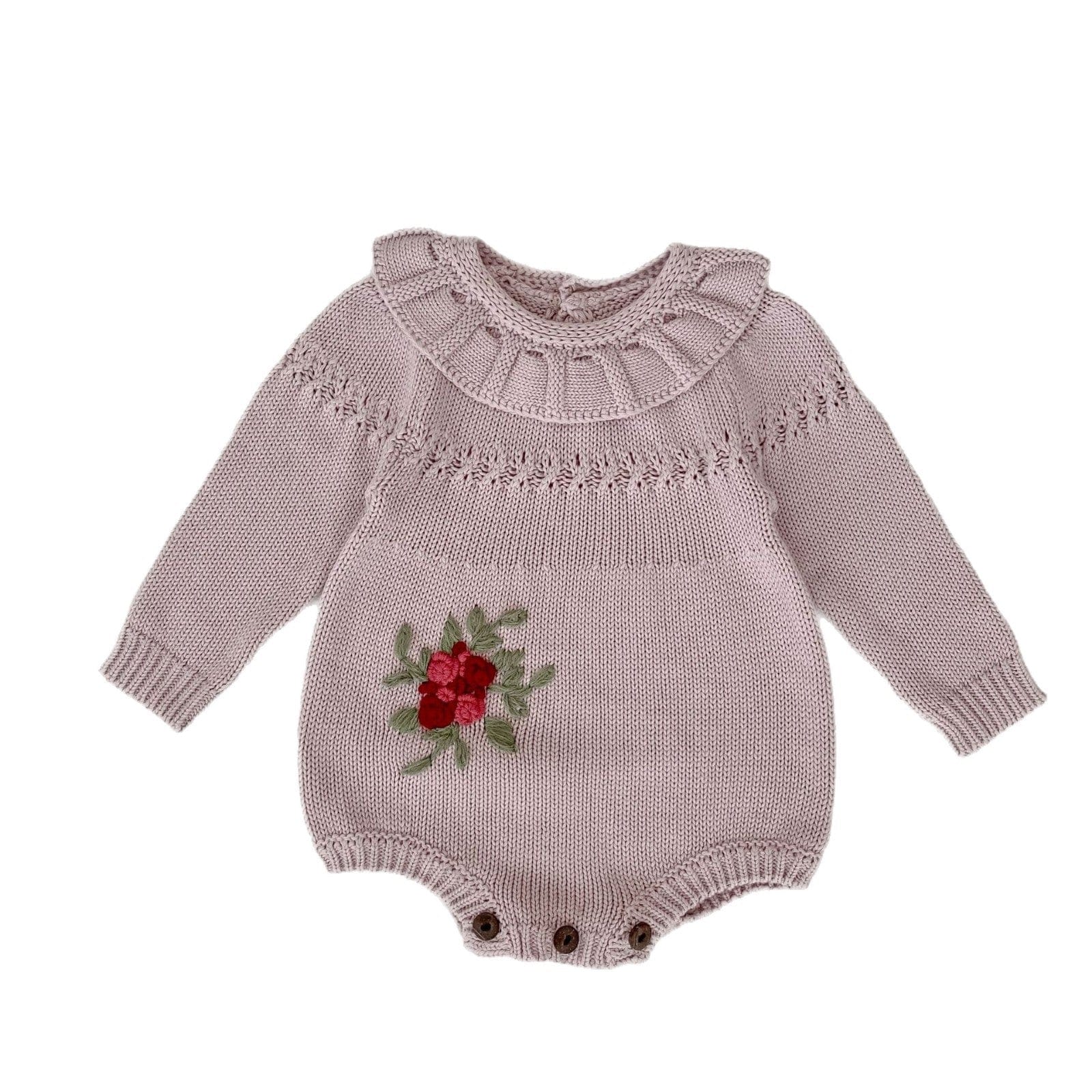 長袖ロンパース ビッグフリル襟花刺繍ニットロンパース【mh0010850】