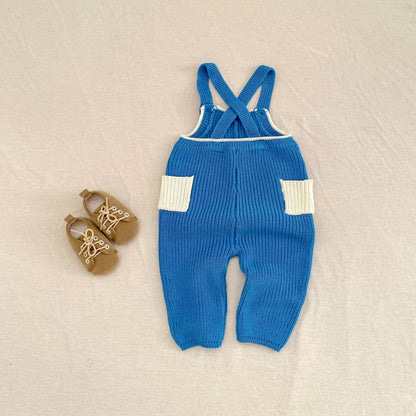 サロペットパンツ・サスペンダーパンツ カラーニットサロペットパンツオーバーオール【mh0010852】